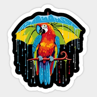 Macaw Rainy Day With Umbrella Sticker